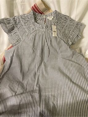 J. Crew Blue and White Striped Cotton Blouse